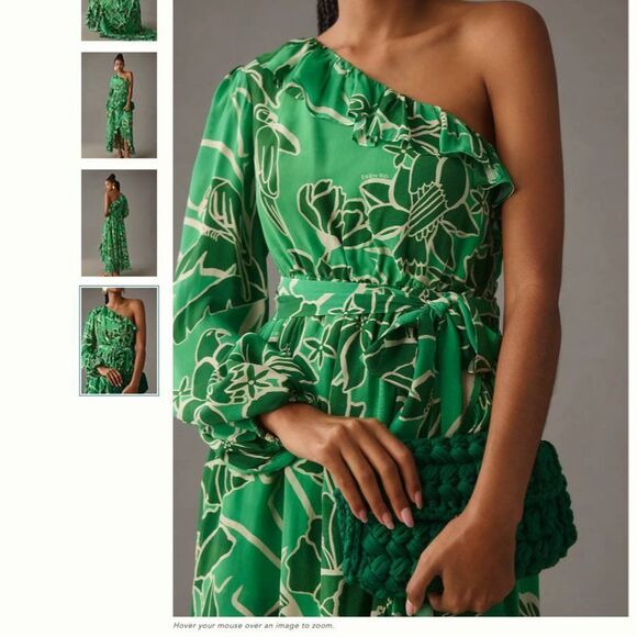 Farm Rio x Anthropologie Printed One-Shoulder Ruffle Dress New - Picture 4 of 10